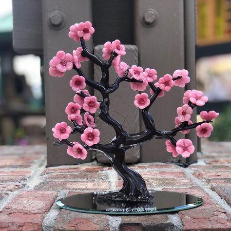 Clay Cherry Blossom Tree, Cherry Blossom Clay Art, Cherry Blossom Sculpture, Ideas Arcilla, Cherry Blossom Bonsai, Clay Tree, Garden Nails, Sculpture Art Projects, English Project