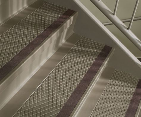 Stair Treads - great idea with the contrasting strip for edge of tread Futuristic Chair, Rubber Stair Treads, Stairs Vinyl, Vinyl Stair Treads, Stairs Treads And Risers, Garage Stairs, Basement Stairs Ideas, Stair Tread Covers, Vinyl Stairs