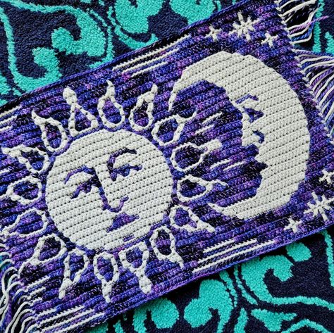 Overlay Mosaic Crochet, Moon Projects, Moon Pillow, Mosaic Crochet, Moon Pattern, Cascade Yarn, Crochet Tapestry, Crochet Pillow, Tapestry Crochet