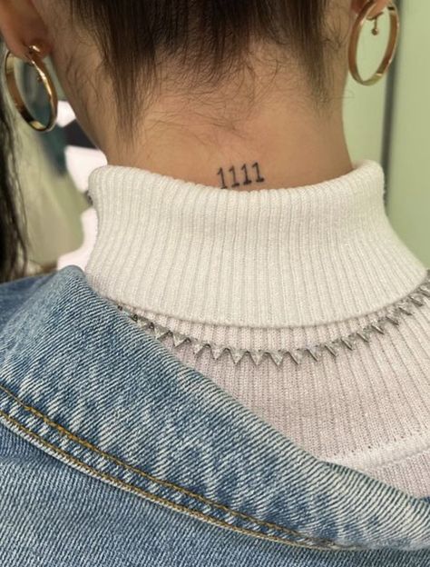 Baddie Tatoos, Angel Number Tattoos, Lil Tattoo, Baddie Tats, Anna Paul, Number Tattoos, Back Of Neck Tattoo, Neck Tattoos Women, Stylist Tattoos