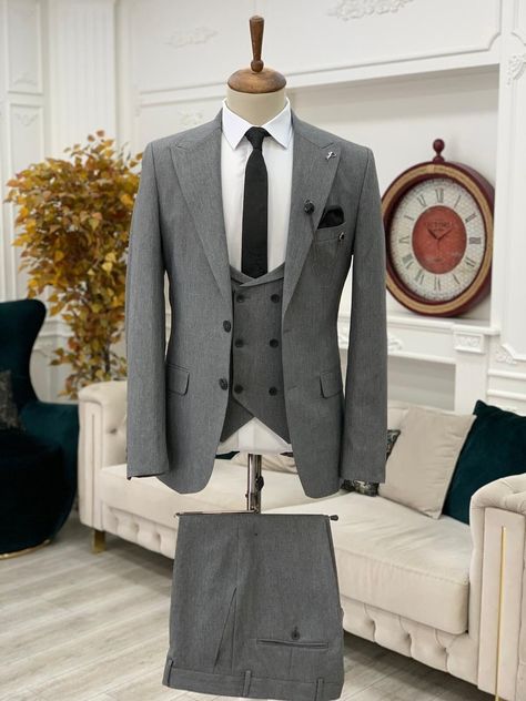 Buy Men Suits Gray 3 Piece Slim Fit Two Button Wedding Groom Party Online in India - Etsy Light Grey Suits Wedding, Best Groom Suits, Mens Night Suit, Unique Mens Wedding Suits, Slim Fit Groom Suit, Italian Style Suit, Coat Pant For Men, Groom Wedding Suit, Grey Slim Fit Suit