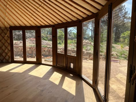 Glass Wall Yurts | Yurt Windows | Yurt Workshop Yurt Interior, Yurt Home, Yurt Living, Homestead Life, Yoga Studio Design, Community Housing, Meditation Garden, Roof Covering, Studio Design