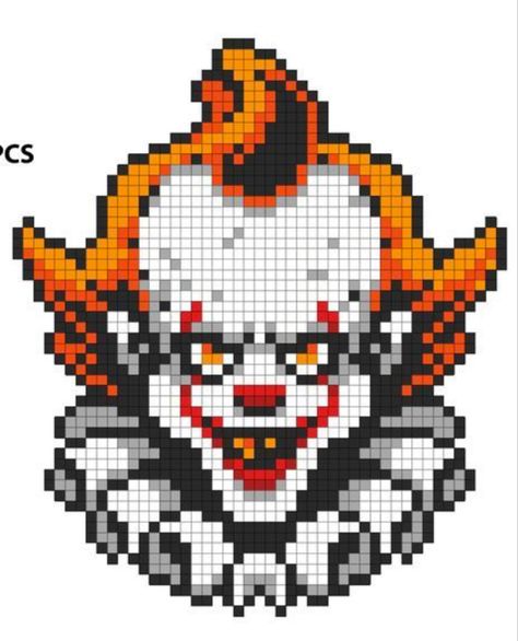 Halloween Pokemon Cross Stitch, Scary Perler Bead Patterns, Horror Movie Pixel Art, Horror Pixel Art Grid, Horror Perler Bead Patterns, Clown Pixel Art, Scary Pixel Art, Horror Perler Beads, Horror Pixel Art