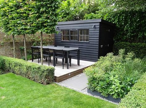 Painted Garden Sheds, Luxury Garden Design, Urban Garden Design, Contemporary Garden Design, James Lee, Backyard Sheds, Backyard Shed, Luxury Garden, Contemporary Garden