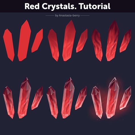 Red Crystals. Tutorial | Patreon Crystals Tutorial, Crystal Drawing, Concept Art Tutorial, Paint Brush Art, Digital Art Beginner, Art Apps, Art Tools Drawing, Sketches Tutorial, Digital Painting Tutorials