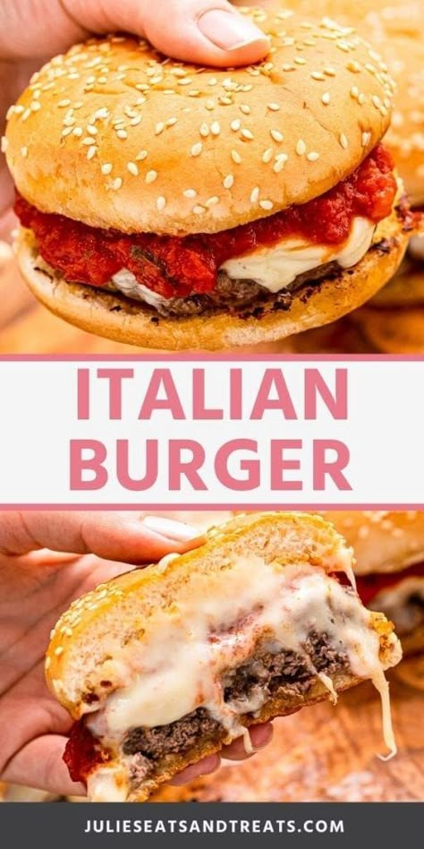 Pizza Burgers Recipe, Italian Burger, Italian Seasonings, Juicy Burger, Best Burger Recipe, Pizza Burgers, Gourmet Burgers, Hamburger Recipes, Hamburger Patties