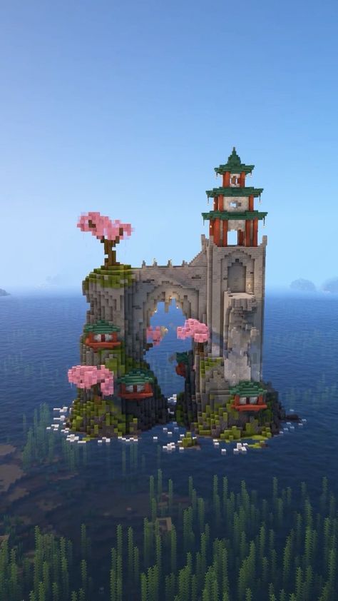 Torri Gate Minecraft, Pillar Minecraft Ideas, Minecraft Japanese Portal, Solar Punk Minecraft, Minecraft Platform, Minecraft Monuments, Minecraft Shrine, Minecraft Temple, Small Pagoda