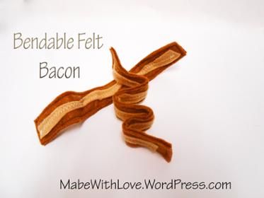 Felt Food - Bendable Bacon Felt Bacon, Felt Pancakes, Felt Kitchen, Felt Eggs, Play Kitchen Food, Bacon Pancakes, Felt Food Patterns, Felt Food Diy, Food Tutorials