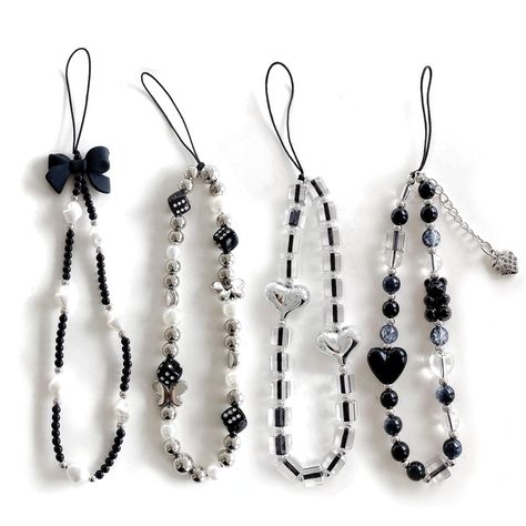 PRICES MAY VARY. 【Great Value】You will get 4 pcs black beaded phone charms in 4 styles, making your phone an stylish accessory that brings out its goth aesthetic. 【Quality Material】These black cute beaded phone lanyards ornaments are made of acrylic and sturdy nylon rope, they look beautiful and cute, not easy to fade, the material is durable and can be used for a long time. 【Unique Design】Goth Beaded Phone Charm are beautiful in color, simple and stylish. They are an goth accessory that highlig Simple Beaded Keychains, Phone Key Chain, Phone Charms Aesthetic Simple, Black Phone Strap, Key Chain Beads, Phone Charms Ideas, Button Art Ideas, Bead Phone Charms, Black Phone Charm