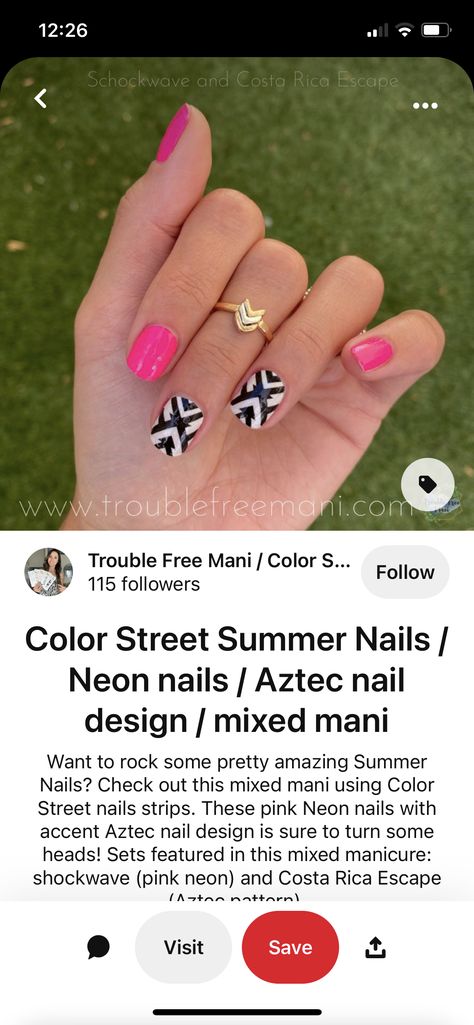 Aztec Nail Designs, Aztec Nails, Neon Nails, Color Street Nails, Color Street, Neon Pink, Nail Ideas, Summer Nails, Manicure