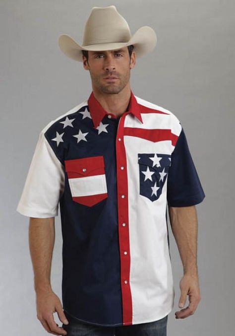 Roper® Mens American Flag Cotton Short Sleeve Pearl Snap Cowboy Shirt Americana Fashion Men, Cowboy Shirts For Men, Cowboy Shirt, Cowboys Shirt, Americana Fashion, Riding Outfit, Western Shirt, Western Shirts, Stylish Shirts