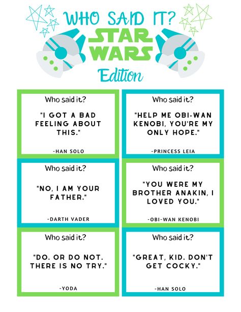 Looking for a fun, Star Wars Trivia Game to play with friends or family? Check out this fantastic Star Wars printable game for kids! Star Wars Interactive Posts Facebook, Star Wars Trivia Questions And Answers, Star Wars Games Party, Star Wars Games For Kids, Star Wars Day Activities, Star Wars Scavenger Hunt, Star Wars Movie Night, Star Wars Questions, Star Wars Party Games