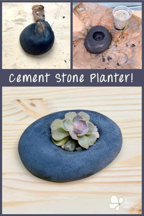 Make a DIY succulent planter that looks like a stone! Here's an easy tutorial, just using cement and a stocking to make this unique planter. Come read the step by step cement crafts tutorial. #artsyprettyplants #diyconcrete #diyplanter #planterideas #cementcrafts #succulentplanter Diy Succulent Planter, Rock Planters, Disposable Bowls, Diy Cement, Cement Diy, Stone Planters, Cement Planters, Concrete Crafts, Unique Planter