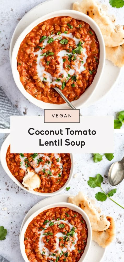 Tomato Lentil Soup, Menu Sarapan Sehat, Lentil Soup Recipe, Vegan Coconut, Meal Prep Lunch, Lentil Soup Recipes, Prep Lunch, Lentil Recipes, Vegan Soup