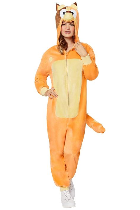 Embrace your inner child with this fun and comfortable ensemble! From the beloved children’s show, this adult Chilli costume will bring this character to life and make you the cool parent everyone wants to hang out with. Bluey Onesie, Bluey Costume, Mary Sanderson Costume, Fiona Costume, Bluey Halloween, Jumpsuit Costume, Onesie Costumes, Plus Size Halloween Costume, Plus Size Costumes