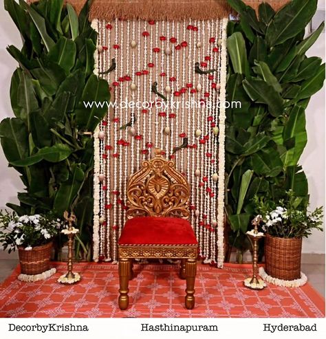 Pellikoduku Decor, Simple Stage Decorations, Haldi Decor, Housewarming Decorations, Desi Wedding Decor, Dream Apartment Decor, Wedding Blouse Designs, Eco Friendly Wedding, Wedding Blouse