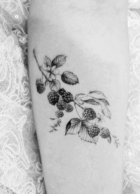 Huckleberry Tattoo, Blackberry Tattoo, Inner Elbow Tattoos, Wild Rose Tattoo, Tattoo Fixes, Sleeve Filler, Tattoo Sleeve Filler, Filler Ideas, Cherry Tattoos