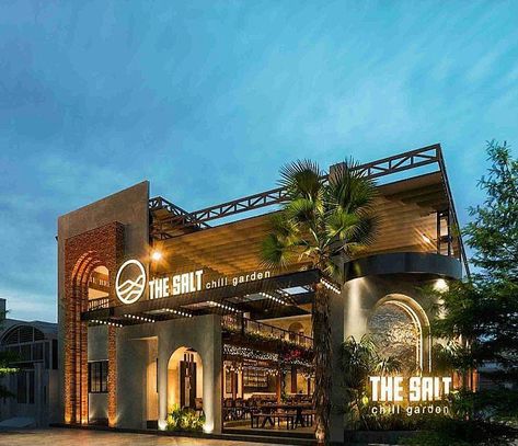 Restaurant Outer Design, Small Restaurant Exterior, Modern Restaurant Design Exterior, Restaurant Entrance Design Entryway, Restaurant Design Exterior, Lounge Exterior, Bloxburg Mall, Exterior Bungalow, Exterior Restaurant