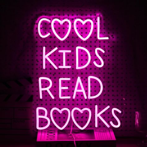 PRICES MAY VARY. Personality Mark: Cool Kids Read books sounds positive and interesting. Reading can broaden one's horizons and enrich one's inner world. Choosing this cool kids read books neon light can add a unique atmosphere to the reading space Material: This neon sign is made of LED flexible strip light and acrylic board, with soft and uniform light. Compared with traditional glass neon lights, the lamp tube does not heat up and can be touched with confidence USB powered design: The read li Library Living Room, Sound Book, Light Up Signs, Study Room Decor, Room Library, Novelty Lighting, Reading Classroom, Book Lights, Neon Light Signs