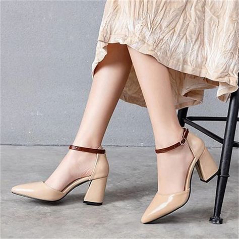 Women's Heels Plus Size Ankle Strap Heels Work Daily Summer High Heel Chunky Heel Pointed Toe Elegant Sexy PU Leather Ankle Strap Solid Colored Light Brown Rosy Pink Beige 2024 - $45.99 Heels Plus Size, Summer High Heels, Heels Online, Rosy Pink, Women's Heels, Ankle Strap Heels, Pink Beige, Chunky Heel, Strap Heels