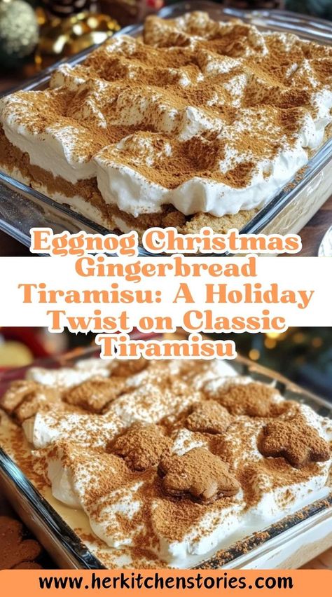 🍮 Combine classic flavors in this Eggnog Christmas Gingerbread Tiramisu! Eggnog Tiramisu, Gingerbread Tiramisu, Pavlova Recipe, Tiramisu Recipe, Recipes Holiday, Holiday Dessert, Pull Apart, Fresh Berries, Christmas Gingerbread