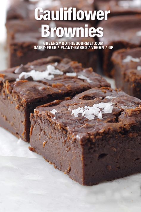 A fudge brownie recipe with cauliflower, an unexpected yet powerfully nutritious ingredient. A one bowl brownie recipe full of antioxidants, vitamins, fiber and even detox essentials thanks to the hidden veggies. #cauliflowerrecipes #healthybrownies #veganbrownies Recipe With Cauliflower, Fudge Brownie Recipe, Healthy Chocolate Recipes, Breakfast Cookie Recipe, Vegan Brownies, High Protein Desserts, Easy Sweets, Steamed Cauliflower, Sweet Potato Brownies