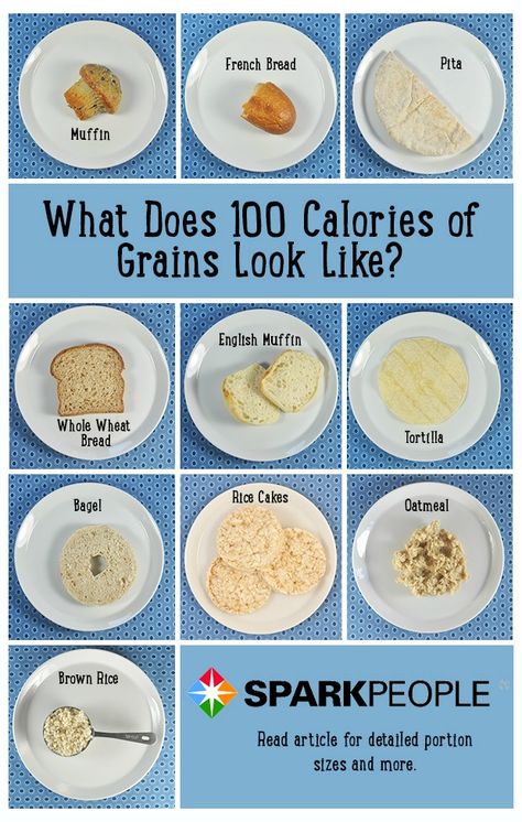 What does 100 calories look like? Awesome visuals showing exactly what a portion size looks like! | via @SparkPeople #diet #weightloss #nutrition 100 Calorie Meals, 100 Calorie Snacks, 100 Calorie, Baking Soda Beauty Uses, Nutrition Articles, 1200 Calories, Types Of Bread, Eat Better, 100 Calories