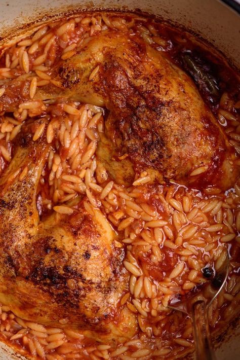 Youvetsi Recipe, Chicken Orzo Casserole, Tomato Orzo Pasta, Creamy Tomato Orzo, Orzo Casserole, Chicken Orzo Pasta, Creamy Orzo Pasta, Chicken With Orzo, Tomato Orzo