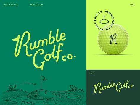 Rumble Golf Brand Identity by Wells Collins on Dribbble Tennis Branding Design, Retro Golf Aesthetic, Tennis Club Design, Golf Logo Inspiration, Tennis Branding, Charity Program, Golf Branding, Av Logo, Graphic Design Style