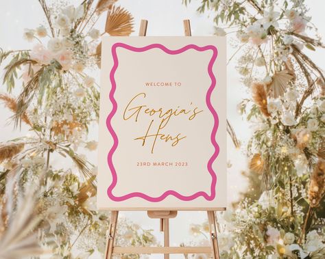 Get creative with a unique sign from Amazon for your wedding. Retro Wedding Sign, Pink Wedding Welcome Sign, Event Welcome Sign, Event Stationery, 2023 Ideas, Bridal Shower Sign, Hens Party, Barbie Wedding, Event Sign