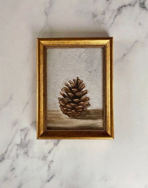 PINECONE Art Print Pinecone Oil Painting Print Fall Oil | Etsy Winter Oil Painting, Pinecone Art, Countryside Art, Pine Cone Art, Antique Decor, Pine Cone, Sitting Room, Oil Paintings, Pine Cones