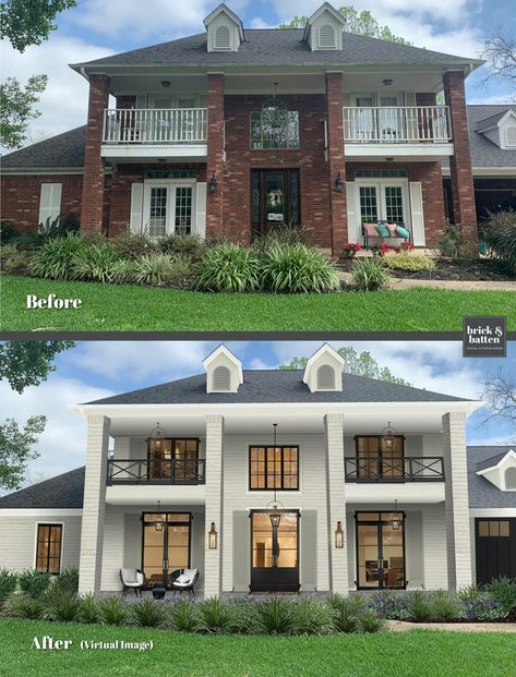 12 Great Reasons to Paint Your Door Black | Blog | brick&batten Brick Colonial House, Colonial House Exterior, Colonial House Exteriors, Exterior House Renovation, Painted Brick House, House Makeovers, Exterior House Remodel, Modern Colonial, Door Black