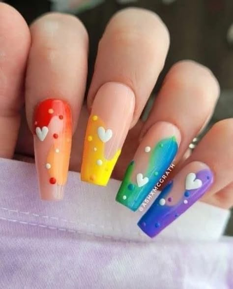 Rainbow Nails Design, Rainbow Nail Art, Pride Nails, Rainbow Nail, Fancy Nails Designs, Dope Nail Designs, Disney Nails, Kawaii Nails, Rainbow Nails