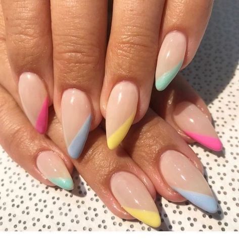 The Best Colors For Almond Shaped Nails Multicolored Nails, Yellow Nail Art, Shaped Nails, Colorful Nails, Almond Shape Nails, Nails Colors, Almond Nails Designs, Almond Nail, Almond Shaped