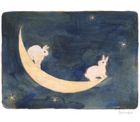 Schinako Moriyama, The Moon Art, Moon Rabbit, Moon Art Print, Rabbit Art, Bunny Art, On The Moon, Moon Art, Drawing Artwork