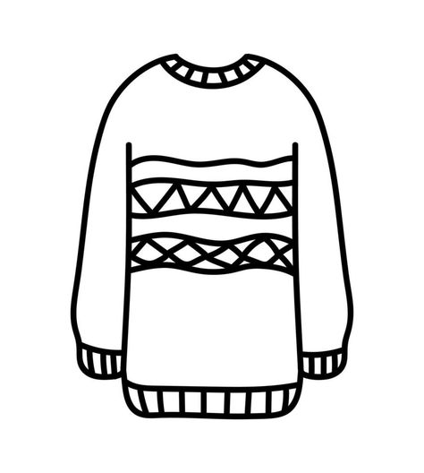 Cozy autumn doodle outline sweater isolated. Hand drawn warm sweater. Vector autumn flat illustration Draw Sweater, Sweater Drawing, Autumn Doodles, Inktober 2024, Illustration Flat, Pattern Collection, Warm Sweater, Cozy Autumn, Flat Vector