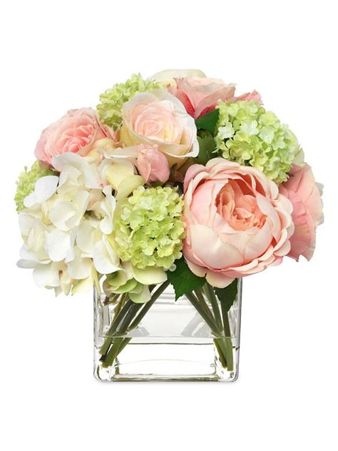 Pink And White Peony Centerpieces, Floral Baby Shower Centerpieces Pink Roses, Wedding Flowers Centerpieces Blush, Ivory And Pink Flower Centerpieces, Classy Bridal Shower Flowers, Hydrangea Bouquet In Vase, Bouquet In Vase, Snowball Viburnum, Dining Room Table Centerpiece