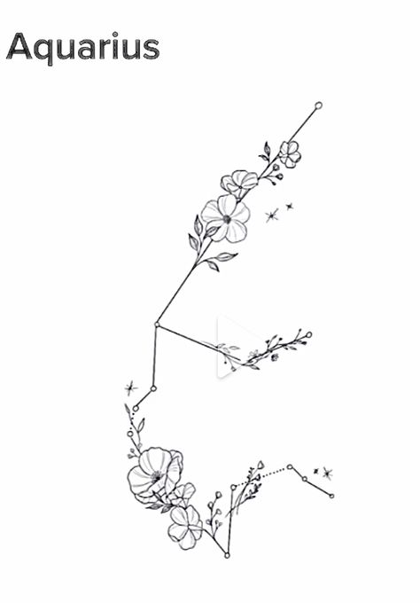 Aquarius Tattoo Constellation Orchid, Aquarius Floral Constellation Tattoo, Aquarius Tattoo Constellation, Aquarius Flower Tattoo, Aquarius Tattoo Designs For Women, Aquarius Goddess Tattoo, Aquarius Tattoo Ideas, Aquarius Flower, Star Constellation Tattoo