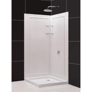 DreamLine 32 in. D x 32 in. W x 76-3/4 in. H Shower Kit in White SlimLine Shower Base and Backwall Kit-DL-6295C-01 - The Home Depot Beach Dock, Corner Shower Kits, Dreamline Shower, Neo Angle Shower, Walk In Bath, Sliding Door Design, Shower Bases, Shower Enclosures, Shower Base