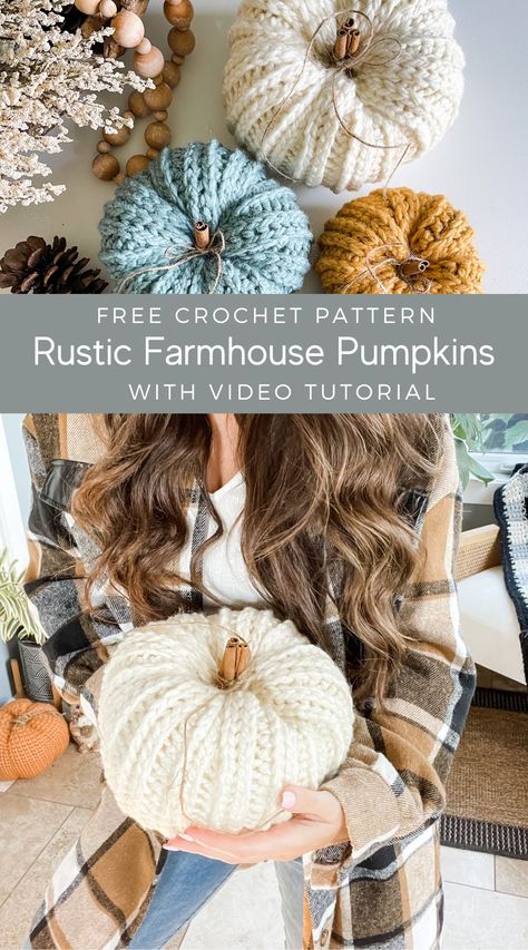 Farmhouse Pumpkins, Crochet Fall Decor, Easy Beginner Crochet Patterns, Holiday Crochet Patterns, Ribbed Crochet, Fall Crochet Patterns, Half Double Crochet Stitch, Halloween Crochet Patterns, Crochet Gratis