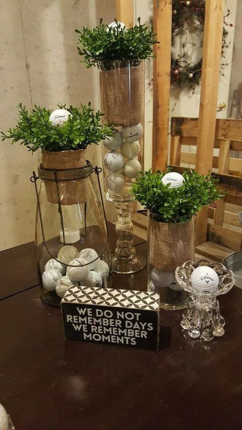 Simply Graced golf themed retirement "PAR-TEE!" | Find more golf ideas, tips, and quotes at #lorisgolfshoppe Golf Centerpieces, Golf Theme Party, Golf Party Decorations, Golf Ball Crafts, Sports Banquet, Golf Wedding, Par Tee, Golf Birthday Party, Golf Decor