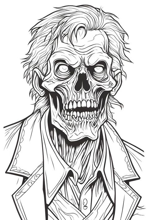 - Stir your creativity with our free coloring book. Get 10 free downloads and a special discount. Discover more on the link! Zombie Art Drawing, Zombie Face Drawing, Black And White Drawing Ideas, Horror Art Ideas, Zombies Drawing, Zombie Sketch, Drawing Zombie, Halloween Line Art, Zombie Coloring Pages