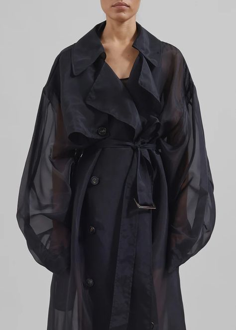 Silk Trench Coat, The Frankie Shop, Waist Coat, Frankie Shop, Trench Coat Black, Coat Black, Sheer Fabric, Fashion Black, Sheer Fabrics