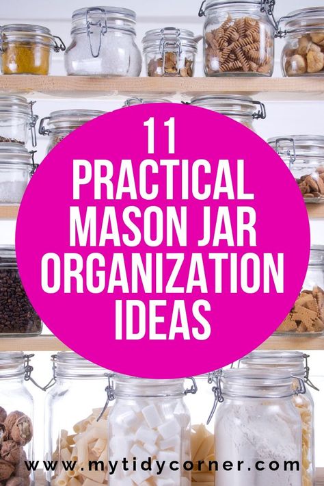 Organization Ideas For Kitchen, Organizing Hacks Dollar Stores, Bath Salt Containers, Jar Organization, Homemade Liquid Soap, Mason Jar Ideas, Mason Jar Organization, Bathroom Organization Hacks, Large Mason Jars