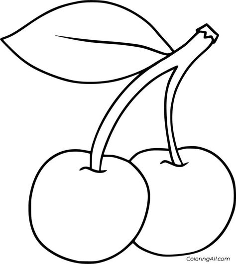 Cherry Coloring Page, Fruit Coloring Pages Free Printable, Coloring Pages Easy, Fruit Coloring Pages, Heart Coloring Pages, Printable Adult Coloring Pages, Easy Coloring Pages, Hand Embroidery Design Patterns, Art Drawings For Kids