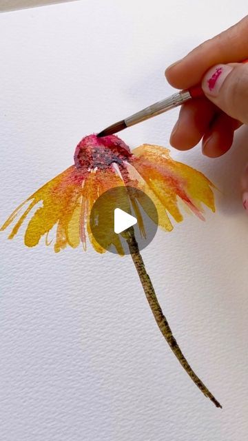 How To Paint Coneflowers Acrylic, Watercolor Cone Flowers, Easy Diy Painted Flowers, Cone Flower Watercolor, Cone Flowers Watercolor, Beginner Watercolour Painting, Simple Watercolor Tutorial, Diy Cards Watercolor, Pictures Of Daisies