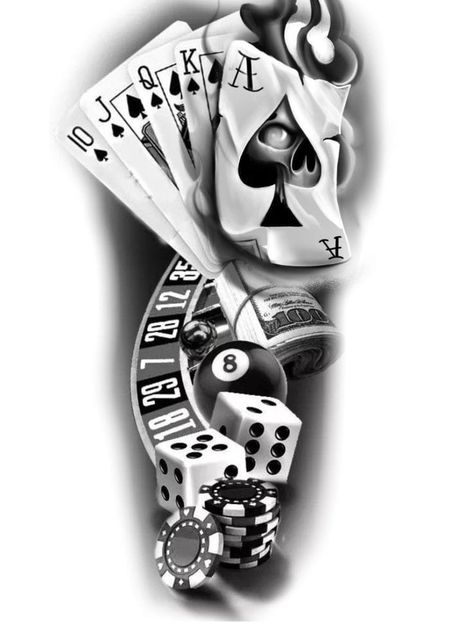 Casino Tattoo Design, Hazard Tattoo, Gamble Tattoo Design, Gambling Tattoo Ideas, Tattoo Casino, Compas Tattoo, Poker Tattoo, Playing Card Tattoos, Casino Tattoo