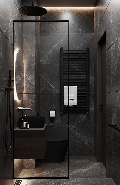 Small Bathroom Design Black, Dark Small Bathroom Ideas, Dark Small Bathroom, Small Black Bathroom, Bathroom Ideas Dark, Dark Modern Bathroom, Small Dark Bathroom, Black Marble Bathroom, Modern Black Bathroom