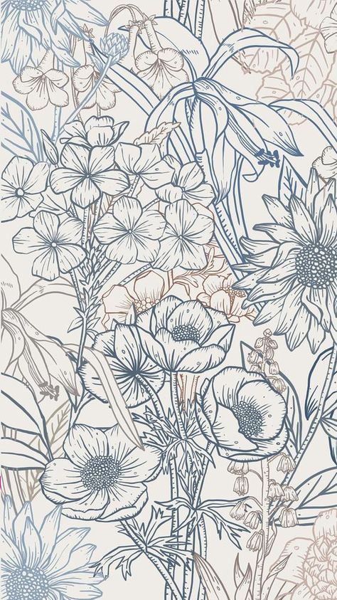 Aesthetic floral iPhone wallpaper, hand drawn line art design in neutral color | free image by rawpixel.com / Aum Modern Line Art, Hand Drawn Floral, Girly Design, Drawn Floral, Book Wallpaper, Line Flower, Floral Drawing, Line Art Design, Blue Lavender