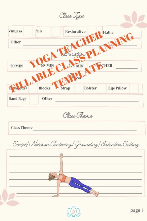 Places for everything from class type to Savasana and everything in between! Keep a digital copy or print as you wish. Yoga Teacher Sequencing, Yoga Training Teacher, Yoga Adjustments Teachers, Bali Yoga Teacher Training, Yoga Teacher Certification, Teacher Business, Yoga Workshop, My Favourite Teacher, Planning Template